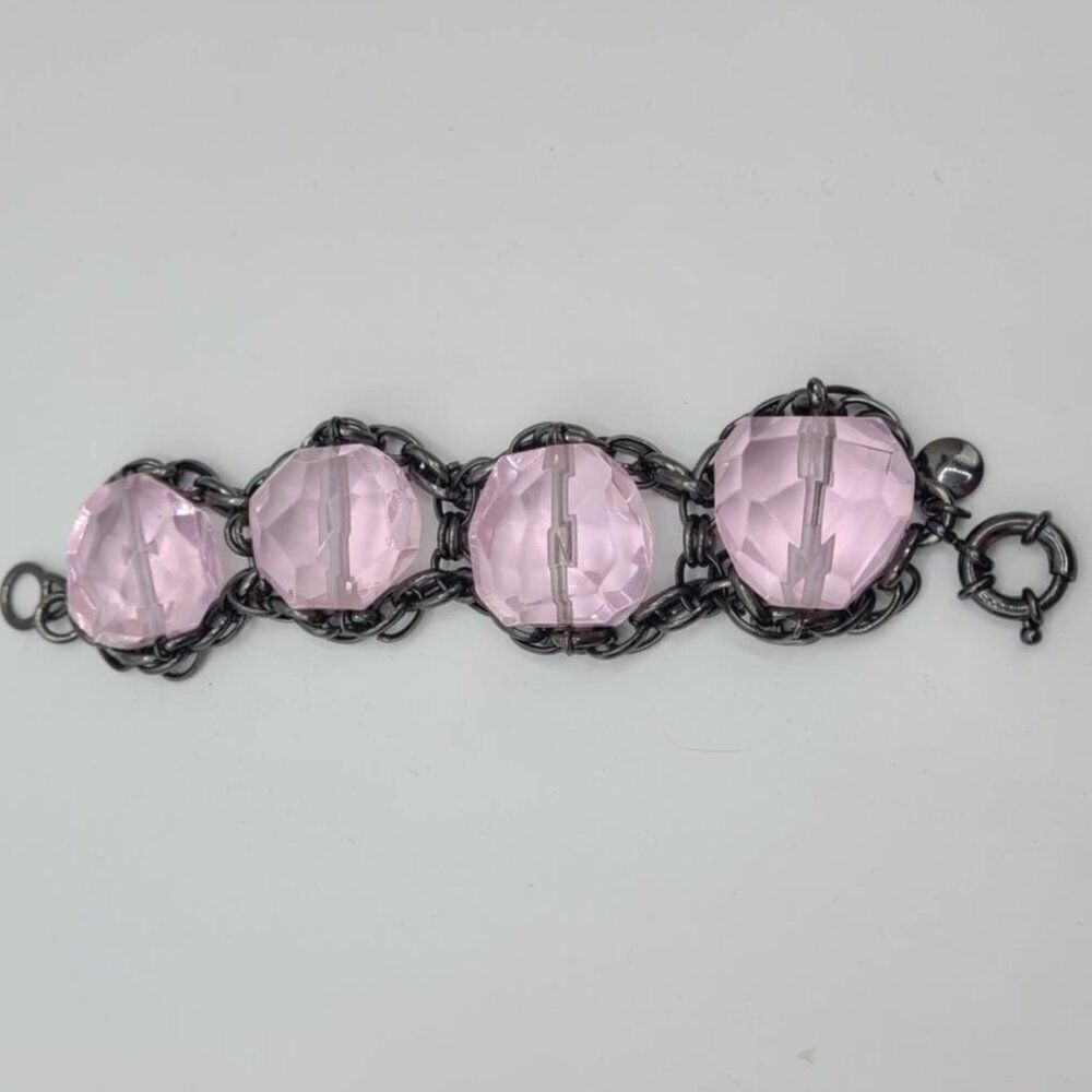 J Crew Oversize Pink/Purple Glass Chunky Bracelet